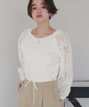チュールジャガードドッキングトップス