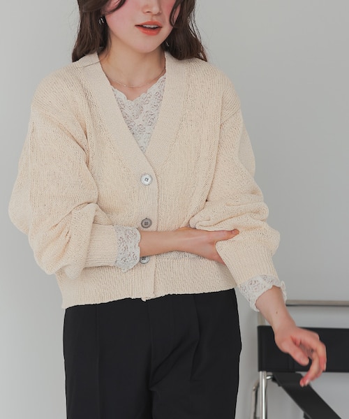 リネンタッチVネックニットカーディガン｜ティティベイトの通販｜&mall