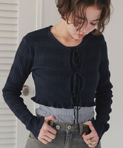 リボンデザインカーディガン/ノースリーブニットセット