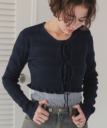 リボンデザインカーディガン/ノースリーブニットセット