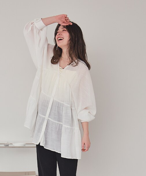 Vネックティアードチュニックブラウス