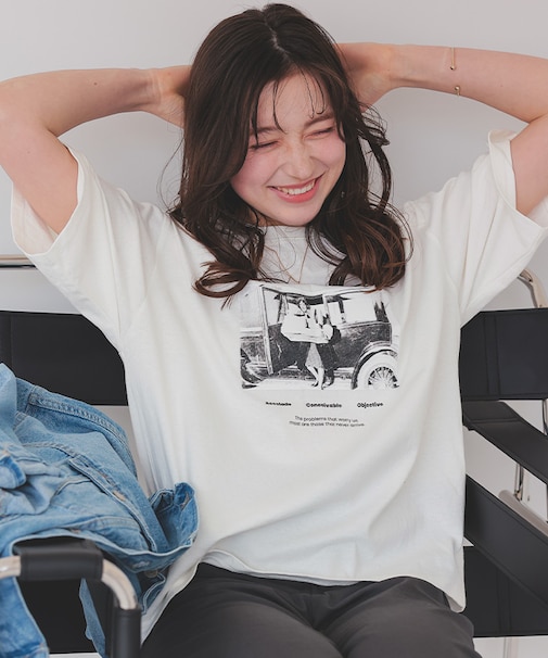 オーバーサイズピグメントフォトプリントTシャツ