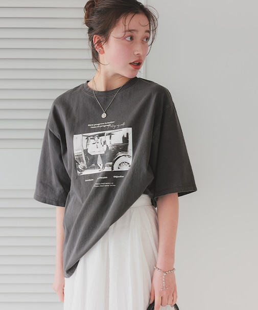 オーバーサイズピグメントフォトプリントTシャツ
