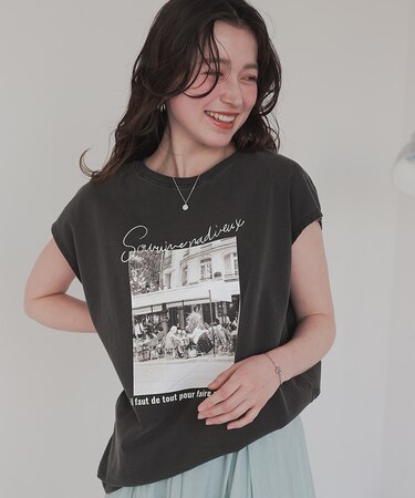 フレンチスリーブピグメントフォトプリントTシャツ