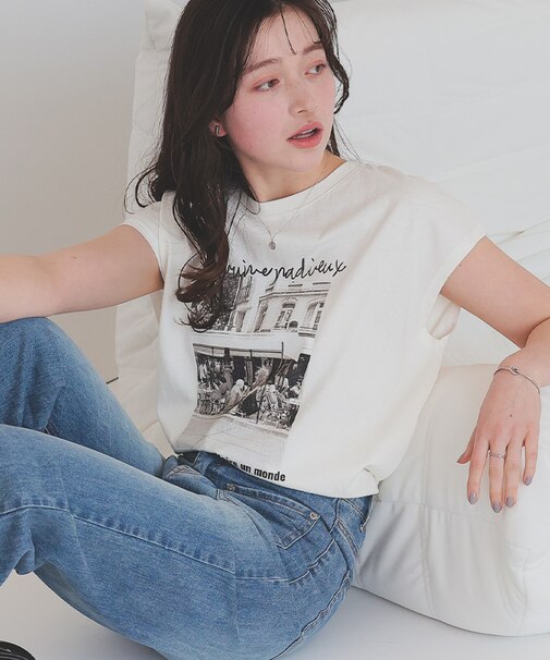 フレンチスリーブピグメントフォトプリントTシャツ