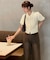 透かし編みパフスリーブニットトップス