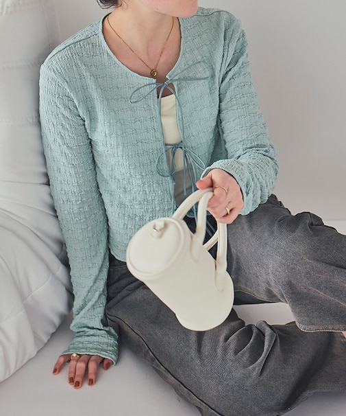 リボンデザインジャガードトップス