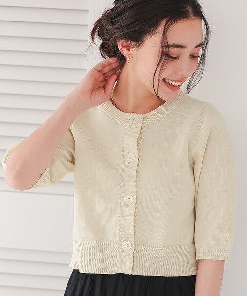 クルーネックハーフスリーブカーディガン/トップス