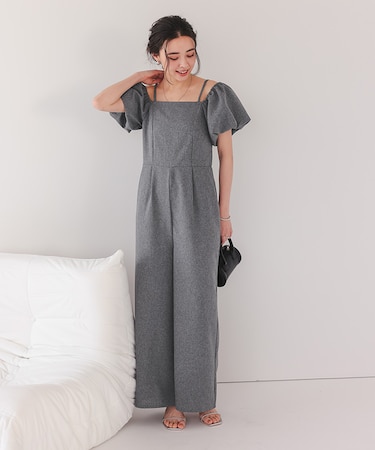 2wayオフショルパフスリーブオールインワン