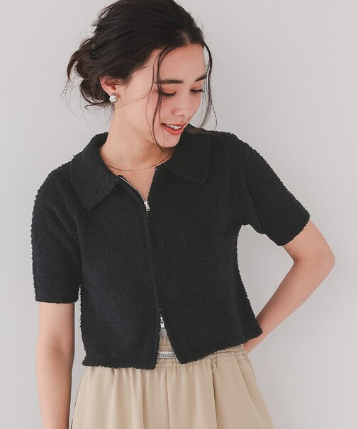 パイルヤーンポロ襟Wジップブルゾン