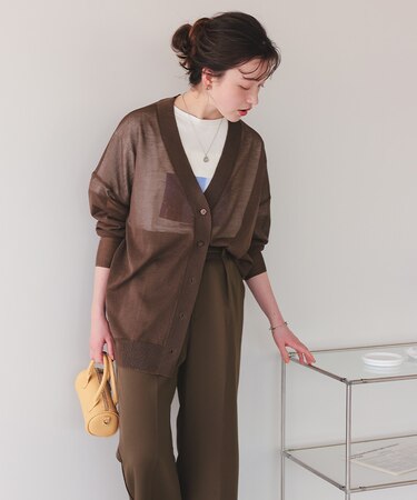 ゆったりシアーVネックニットカーディガン