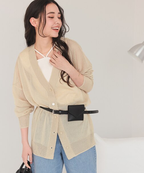 ゆったりシアーVネックニットカーディガン