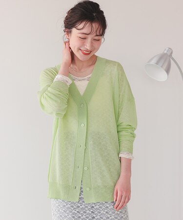 ゆったりシアーVネックニットカーディガン