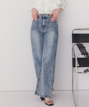 フロントポケットスリムフレアデニムパンツ