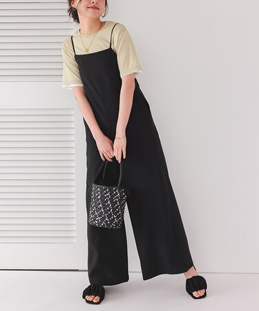 バックデザインルーズキャミソールオールインワン