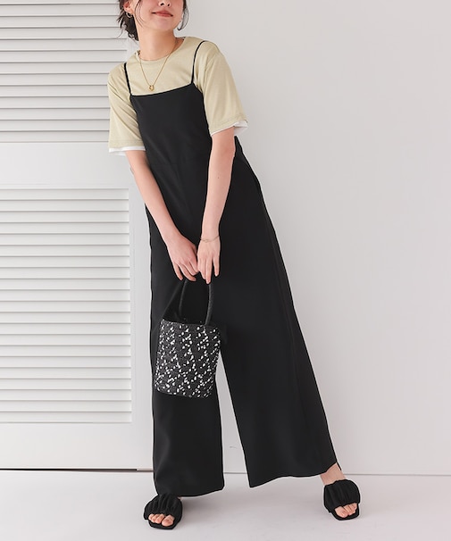 バックデザインルーズキャミソールオールインワン