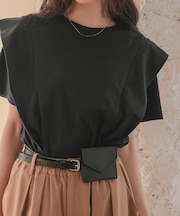 汗染み防止ラッフルスリーブTシャツ