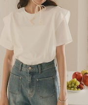 汗染み防止ラッフルスリーブTシャツ