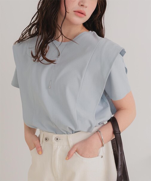 汗染み防止ラッフルスリーブTシャツ