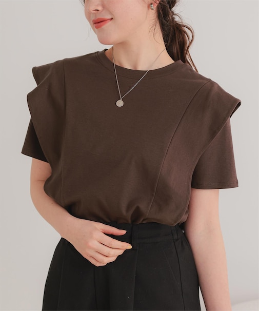 汗染み防止ラッフルスリーブTシャツ