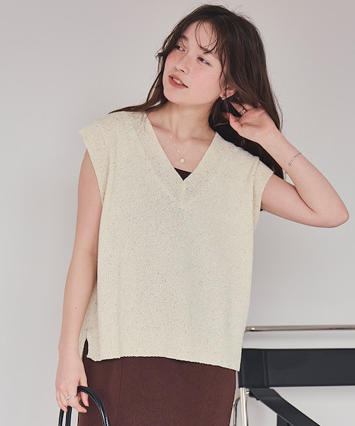 スパンコールニットベスト