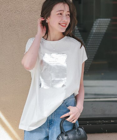 箔プリントフレンチスリーブTシャツ