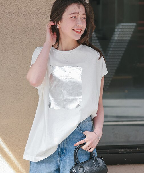 箔プリントフレンチスリーブTシャツ