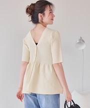 前後2wayハーフスリーブペプラムニットトップス