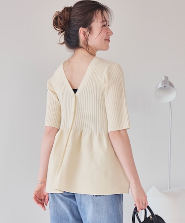 前後2wayハーフスリーブペプラムニットトップス