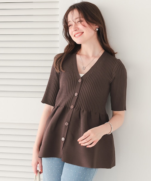 前後2wayハーフスリーブペプラムニットトップス