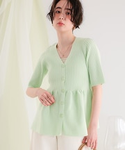 前後2wayハーフスリーブペプラムニットトップス