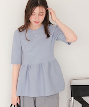 前後2wayハーフスリーブペプラムニットトップス