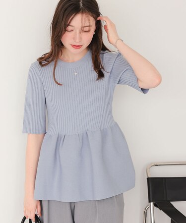 前後2wayハーフスリーブペプラムニットトップス