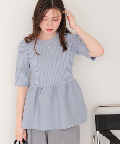 前後2wayハーフスリーブペプラムニットトップス