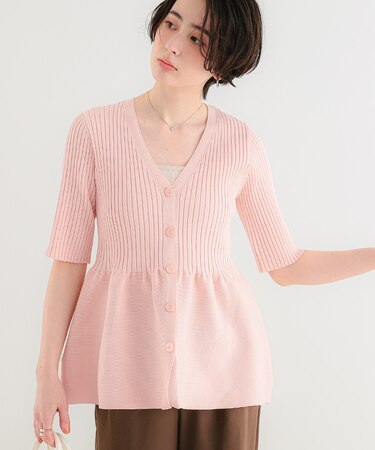 前後2wayハーフスリーブペプラムニットトップス