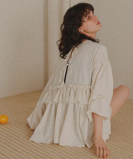 バックリボンフリルレイヤードトップス/ラッシュガード