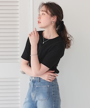 ハートカット刺繍前後2wayハーフスリーブTシャツ