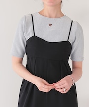 ハートカット刺繍前後2wayハーフスリーブTシャツ