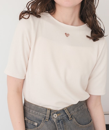 ハートカット刺繍前後2wayハーフスリーブTシャツ