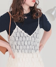 ハートカット刺繍前後2wayハーフスリーブTシャツ