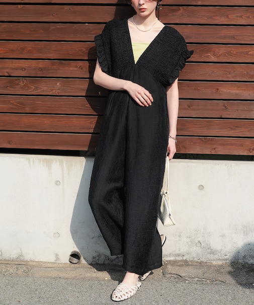 シャーリングフリルオールインワン