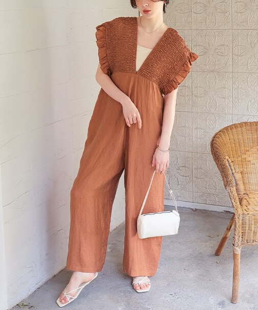 シャーリングフリルオールインワン