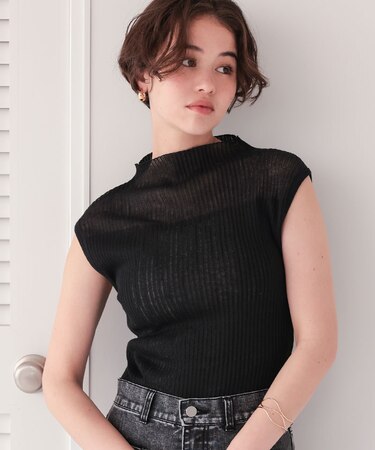 パネルシアーフレンチスリーブリブニット