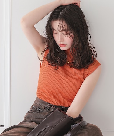 パネルシアーフレンチスリーブリブニット