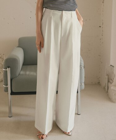 リネンライクツータックワイドパンツ