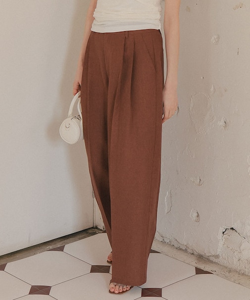 リネンライクツータックワイドパンツ