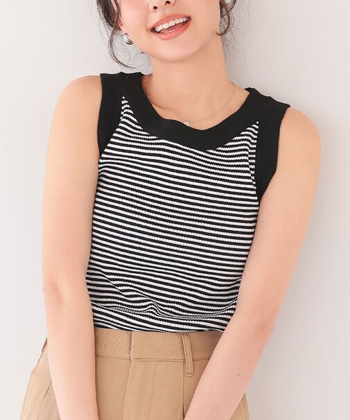 配色リブニットタンクトップ