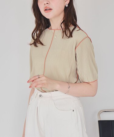 プリーツメロー配色トップス