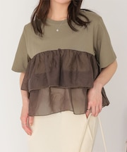 オーガンジーフリルドッキングTシャツ
