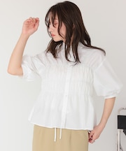 5分袖バルーンシャーリングブラウス